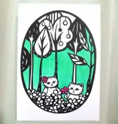 【切り絵】原画　A5サイズ　forest8