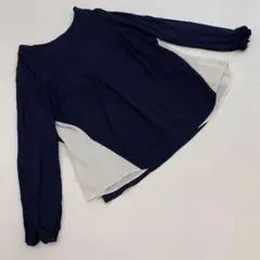 MICA&DEAL バイカラートップス 長袖ドレープ切替デザインネイビー 36