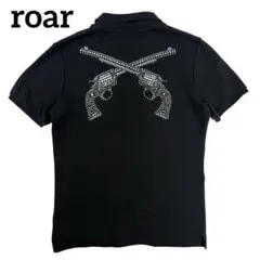 roar ロアー スワロフスキー拳銃デザイン ラメ ポロシャツ 黒　ブラック