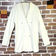 イチオシ！ホワイト ノーカラー　ジャケット ダブルブレスト　38 ・薄手