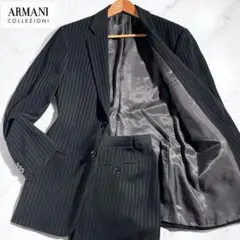 美品 アルマーニコレツォーニ ストライプ セットアップ スーツ L 黒