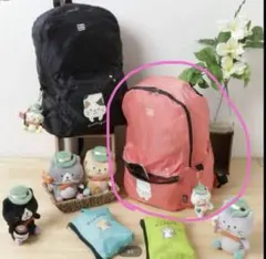 ふくふくにゃんこ　折りたたみリュック　ピンク色