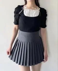 NOMAE リボンフリルレイヤードトップス ブラック