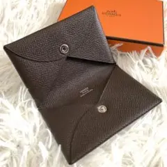 ✨付属品あり極美品✨エルメス ガルヴィ ショコラ ヴォーエプソン カードケース