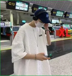 ★新品★メンズ Tシャツ 【XL】 白 オーバーサイズ 5分丈 モノグラム