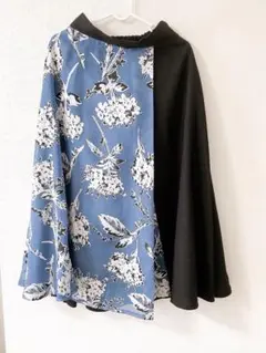 アンドクチュール　And Couture　スカート　切り替え　ブルー　花柄