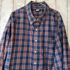 US古着 Lands' End チェック柄 長袖シャツ ネイビー系