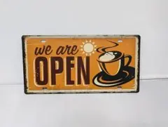 K419 アメリカ雑貨 ブリキ看板 コーヒー 開店 We are OPEN