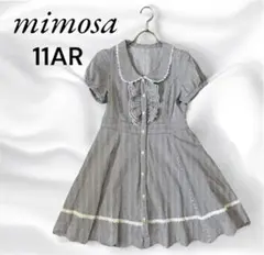 【mimosa】半袖フリルワンピース　ストライプ丸襟フロントフリル　11AR