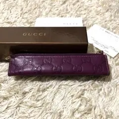 GUCCI グッチ ペンケース グッチシマ パープル GG型押し レザー