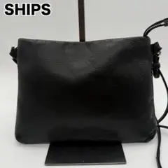 SHIPS スマートレザー 本革 サコッシュ ショルダーバッグ 肩掛け ブラック