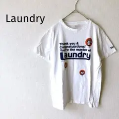 Z【ランドリー】半袖Tシャツ (S) ロゴプリント 丸襟 白 綿100％ 日本製