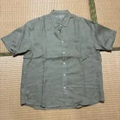 ⑤無印良品　フレンチリネン洗いざらし半袖シャツ　ＸＬ ライトグリーン