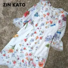 ZIN KATO ジンカトウ フラワープリント長袖ロングワンピース