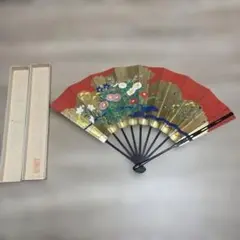 日本舞踊用 赤色 花柄 扇子 専用ケース付き