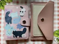 猫イラストのピンクカード入れ、名刺入れ