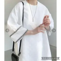 【新品】フルメン ラインデザイン ハーフスリーブT XL白 オーバーサイズ 男女