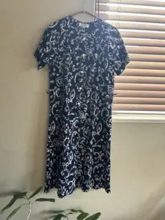 Kredo ネイビー 半袖ワンピース シャツワンピース