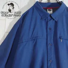 人気 ノースフェイス 半袖シャツ 2XL ネイビー チェック アウトドア 古着