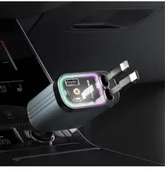 シガーソケット 車載充電器 USB & USB-C Type-C 器 巻き取り式