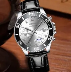 w290 ☆メンズレザー腕時計デイトビジネススーツ残りわずかカジュアル電池式白