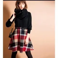 【極美品】本田翼着用 ニットワンピース チェック マルチカラー サイズ36
