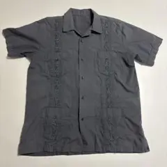 キューバシャツ グレー 刺繍入り 半袖シャツ ヴィンテージ