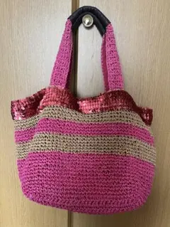 ELLE　エル　ラメ　メッシュ　トートバッグ　ハンドバッグ　ピンク　ブラウン
