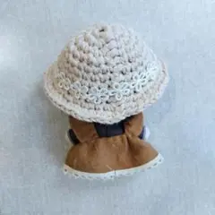 10センチぬい　帽子（コットン・ラテベージュ、小花レース付き）