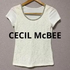 【美品】CECIL McBEE（セシルマクビー）レース×ビジュー付きTシャツ M