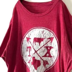 TX テキサス ウシ 弓矢 Tシャツ レッド 赤 古着