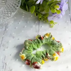 シュシュ　インド刺繍リボン　スパンコールあり