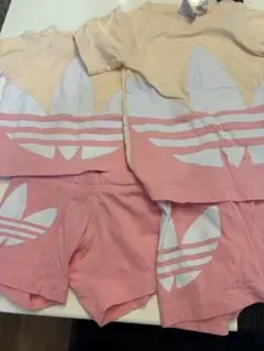 adidas ピンク ベージュ Tシャツ ショートパンツ セット　姉妹コーデ