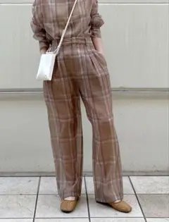 ungrid シアーチェックワイドパンツ　モカ S