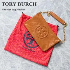【TORY BURCH】ショルダーバッグ キャメル レザー ビッグロゴ チェーン