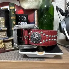 赤レザースタースタッズベルト