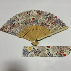 パッチワーク 花柄デザイン 扇子 専用ケース付き
