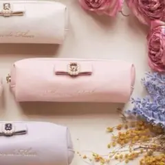 Maison de FLEURパールビジュー合皮リボンペンポーチ　サーモンピンク