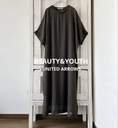 BEAUTY&YOUTH シフォンレイヤード ドルマンスリーブ ワンピース 茶F