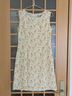 【日本製】花柄ノースリーブワンピース/べージュ系花柄