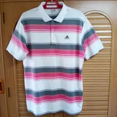 adidas ストライプ ポロシャツL