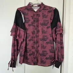 axes femme フリル付き長袖シャツ ワインレッド