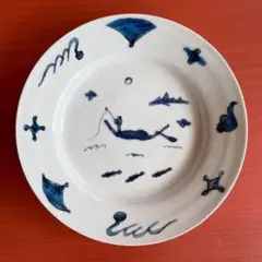 正木春蔵　色絵染付 魚藻文 端反皿　2点セット 正木春蔵 色絵染付 魚藻文 端反皿