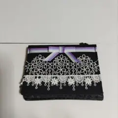 ANNA SUI ブラック ティッシュケース　ファスナーポケット　レース装飾