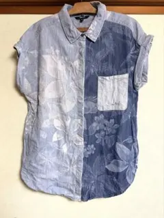Desigual 半袖デニムシャツ XL 花柄 ブルー系