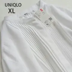 新品タグ付き♬ユニクロ　レーヨンピンタックブラウス　長袖　ホワイト　XL