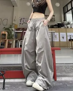 韓国y2k 前ロゴスウェットパンツ ジョガーパンツ グレー