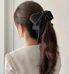 リボン　ヘアクリップ　アクセサリー バンスクリップ　ブラック　 バナナクリップ