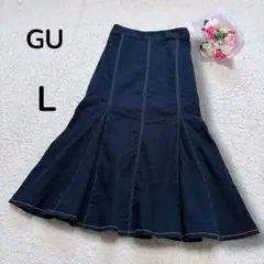 【GUジーユー】ステッチ　マーメイドロングスカート　ウエスト後ろゴム　ブラックL