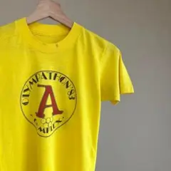80s USA古着 黄色 半袖Tシャツ プリントTシャツ vintage